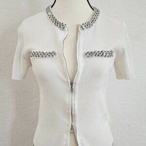Crystal Detail Zipper Cardigan